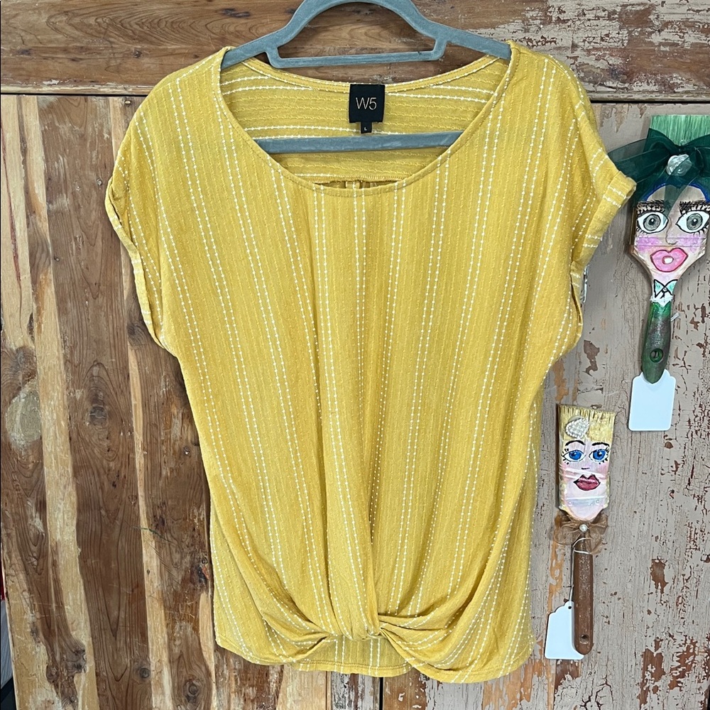 W5 Mustard Yellow Striped Short Sleeve Top